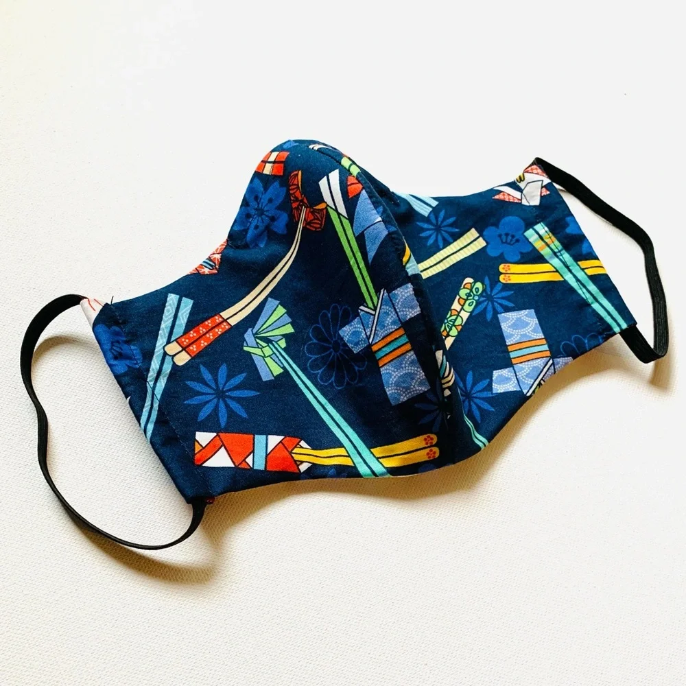 NEW Handmade Navy Blue Chopstick Print Face Mask